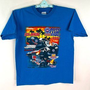 Vintage NHRA Finals 2001 Shirt Mens Size M Blue Graphic 37th Annual Pomona CA